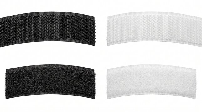 Hook and loop fastening strip elements for sewing, organization, DIY projects and product mockups. Isolated on White background.