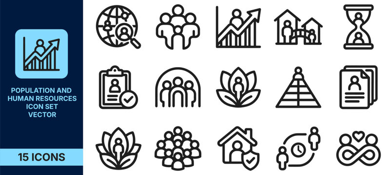 Population and human resources icon set, vector illustration of people, demographics, social structure, and workforce management symbols
