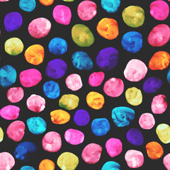 Multicolored watercolor polka dot pattern on dark background with hand painted watercolor multicolored abstract ©  SobuzForge