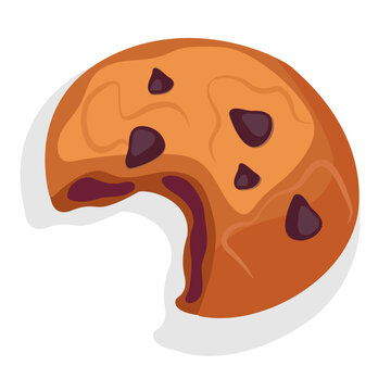 bitten chocolate chip cookie vector.