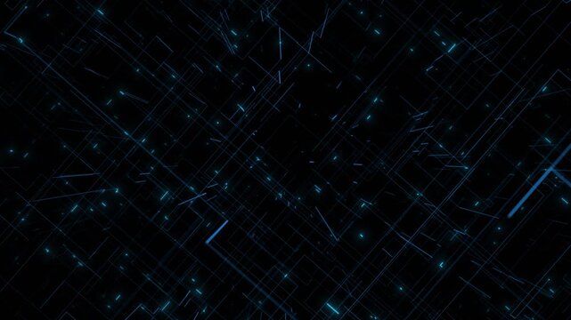 Cyan abstract network lines visual with dark geometric layers, glowing strokes, and futuristic tech motion. Perfect for software videos, digital screens, sci fi intros, cyber themes, and overlays.