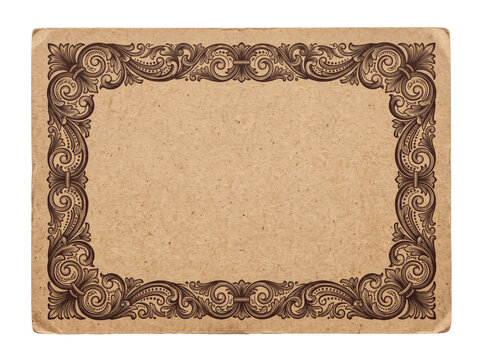Vintage card with ornate scrollwork border isolated on transparent background for elegant designs