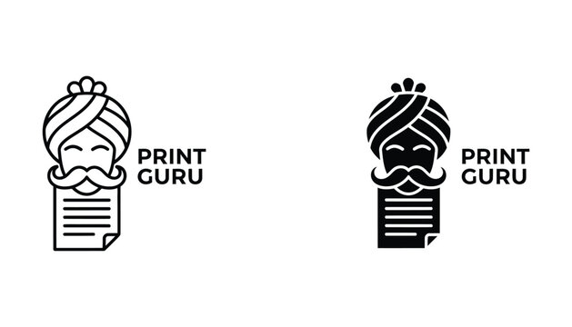 Happy guru character holding scroll with print guru text