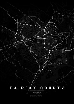 County Map Poster of Fairfax, Virginia - Noir Style