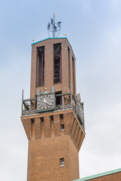 Historic clock tower of the town hall in Hengelo, Netherlands