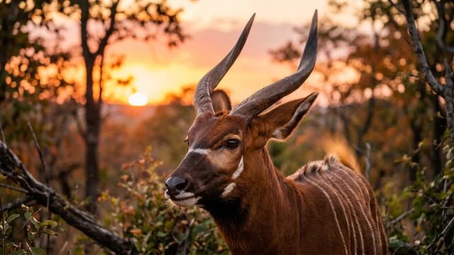 bongo antelope in tsavo east national park kenya close up sunset light video