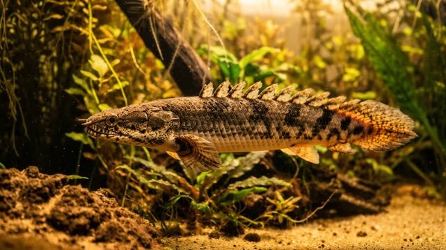 bichir fish close up swimming underwater in african river video