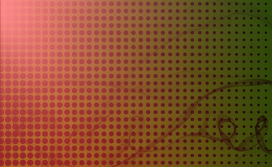 Obraz premium Abstract background combination of halftone patterns, light flares, and wavy smoke ribbons with red to green color gradation (red-green halftone background with light flare and smoke waves).