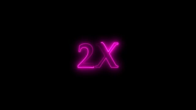 Neon 2X text animation on black background. 2X text contrast typography minimalist corporate branding signboard Animation.