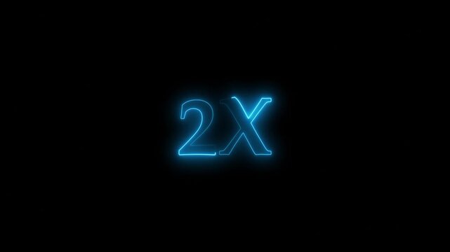 Neon 2X text animation on black background. 2X text contrast typography minimalist corporate branding signboard Animation.
