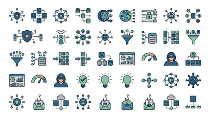 Collection of modern technology and data icons for digital applications. © Samir