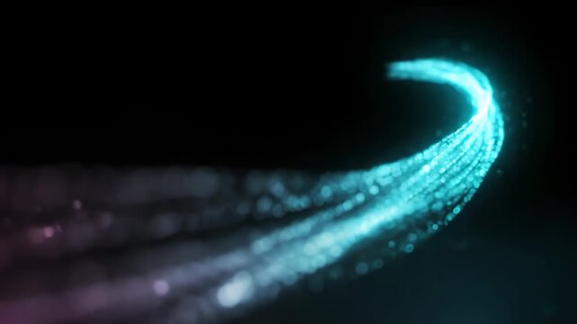 Abstract background with glowing pink light rays and particles