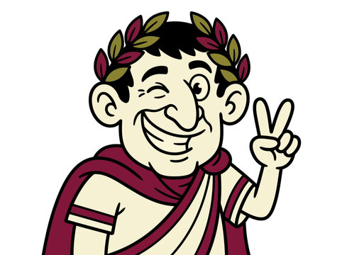 Cartoon Roman Emperor Winking and Giving Peace Sign.