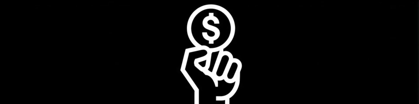 Minimalist hand holding dollar coin line icon isolated on white background, money investment vector, Simple black money in hand line art icon, financial savings and charity concept symbol.