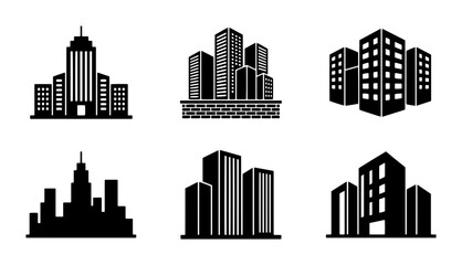 Fototapeta premium 70 Modern Cityscape Building Icons, Urban Architecture Silhouettes, Business District Skyline Graphics, Commercial Property Vector Set 100