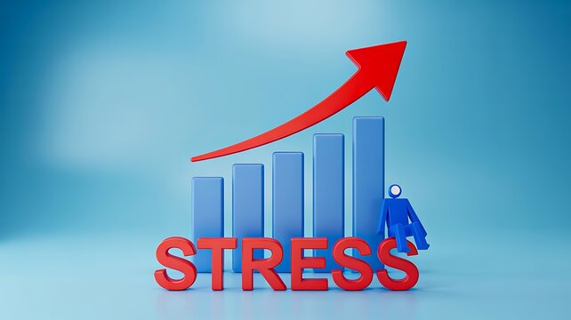 Stress management concept with rising arrow and business growth on blue background