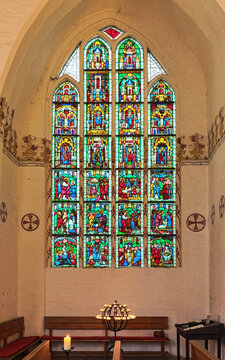 Wismar, Germany. Stained glass window in the chapel of the Hospital Church of the Holy Spirit. It was created in the late 14th century and attributed to the famed northern German master Master Bertram