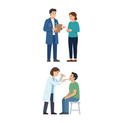 Obraz premium Doctor and Patient Consultation and Medical Examination Illustrations Set