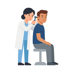 Obraz premium Female Doctor Using Otoscope to Perform Ear Examination on a Patient in a Medical Office Setting