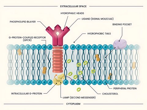 Illustration of G Protein Coupled Receptor in Cell Membrane Structure