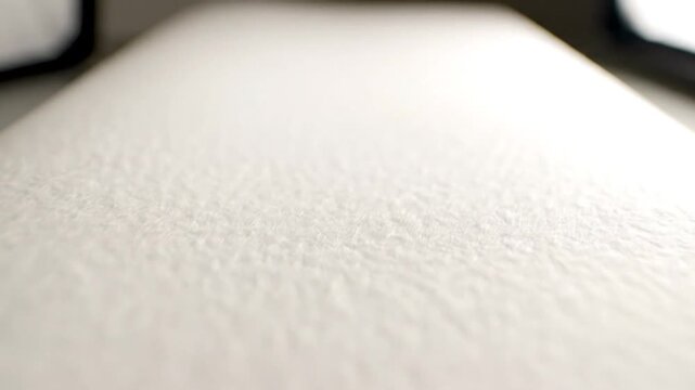 Close-up perspective of a white textured paper surface with focus on the subtle details