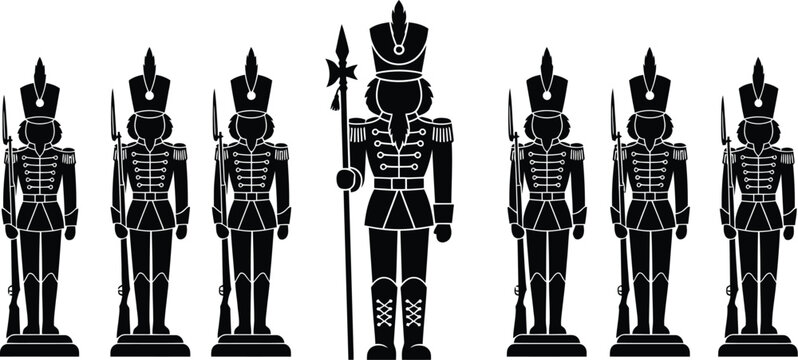 Black Silhouette Nutcracker Soldier Toy Figures for Christmas Holiday Design