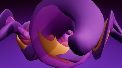 Abstract purple 3D sculpture with fluid organic shapes, futuristic violet curved geometry, modern digital art composition for creative backgrounds