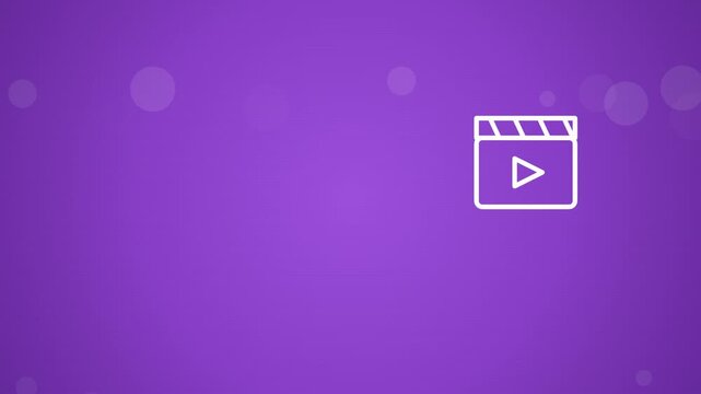 Abstract purple background with bokeh lights and play button icon animation