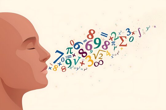 Person speaking colorful mathematical equations and symbols creatively