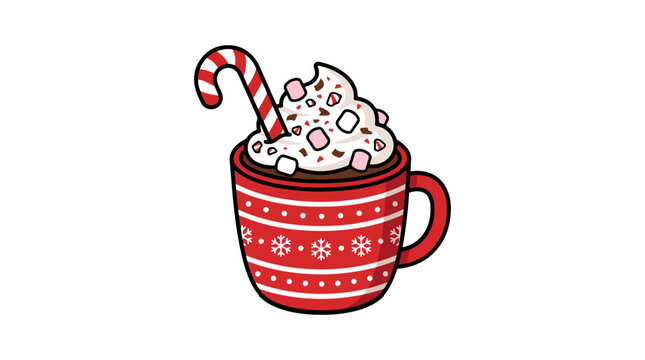 Festive Hot Chocolate with Whipped Cream and Candy Cane
