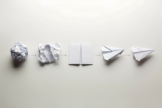 Transforming Crumpled Paper Into Flying Paper Airplane Step by Step Process
