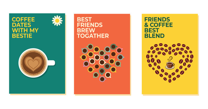 Coffee Quote Poster Set with Creative Coffee Cup and Bean Typography Flat Vector Illustration Collection