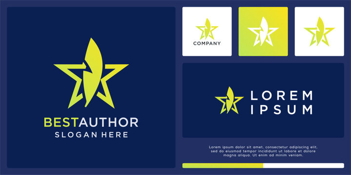 Best author logo design with star and feather