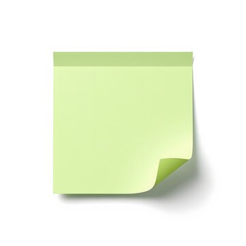Realistic Green Sticky Note with Curled Corner Isolated on White Background
