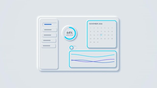 Minimalist Digital Dashboard Interface with Soft Neumorphism UI Design and Data Analytics Visualization
