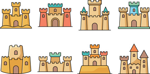 Colorful Sandcastle Collection with Towers Gates and Fantasy Beach Fort Designs © Sheikh