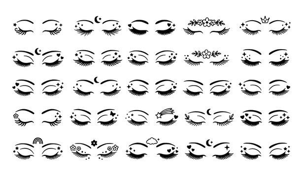 Cute Unicorn Eyelashes Vector Set with Closed Eye Icon Designs for Character Illustration