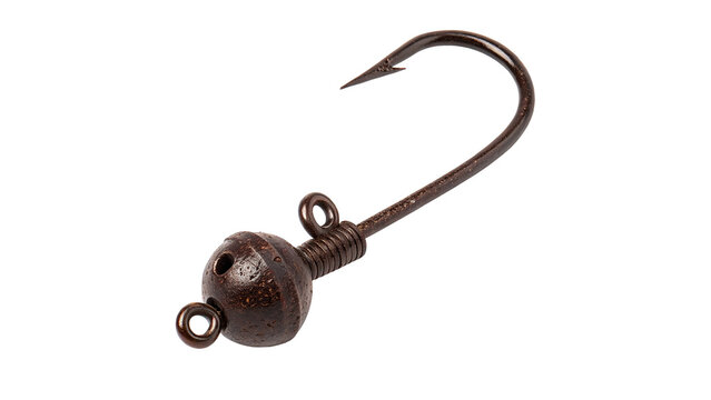 Metallic lead jig head sharp fishing hook tackle accessory isolated on transparent background