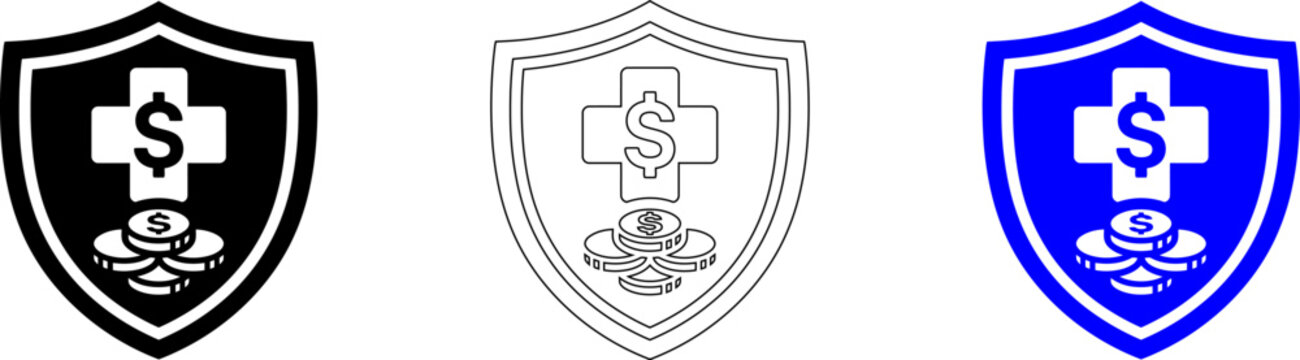 Three stylish medical and rescue service badges with crosses and shields isolated on transparent background, Vector