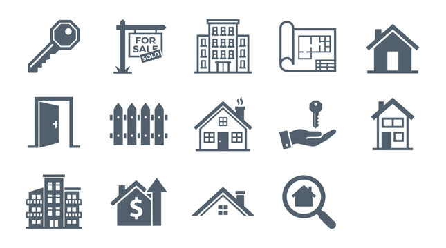Real estate housing vector icons set for home buying and selling  