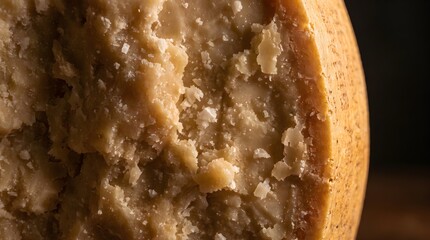 Fototapeta premium Macro close-up of textured aged parmesan cheese with crystals