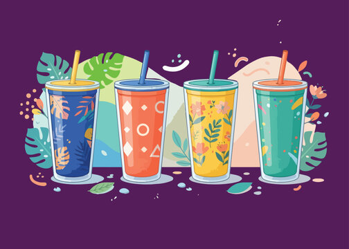 Four Colorful Ornamental Tumbler Plastic Material Made Vector