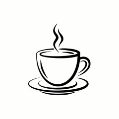 Fototapeta premium Hot coffee cup icon tea mug with steam line art vector illustration