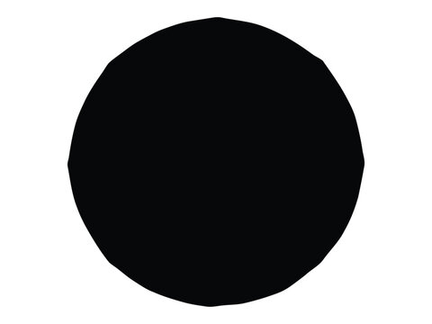 A black silhouette of a decagon shape with ten sides, isolated on a white background, representing a geometric polygon for use
