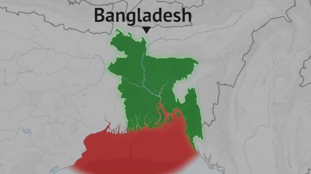 Map of bangladesh highlighting territory and the bay of bengal region