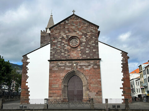 View of Cathedral on a day. Close-up. Funchal. Madeira. Portugal.