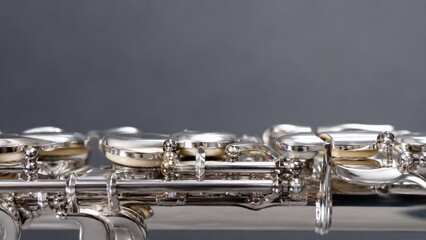 Obraz premium Macro Silver Flute Keys with Minimal Background