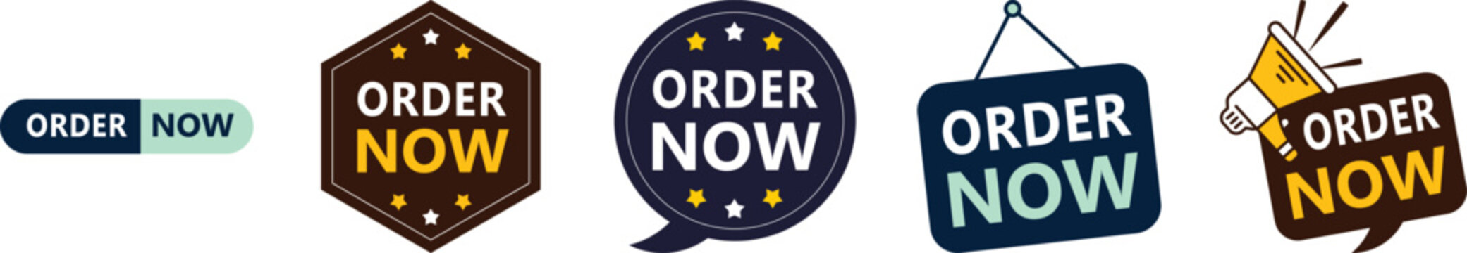 Colorful order now call to action buttons collection