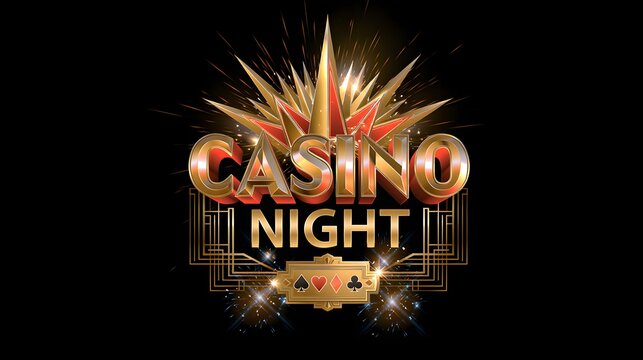 A glamorous casino night logo with golden accents and playing cards