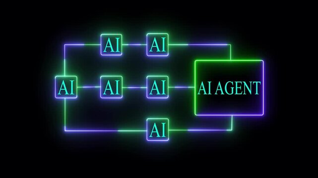 Ai tools or neon box. function for Agentic AI black background. Multi agent AI systems, Smart AI solutions improve efficiency, 4k video.